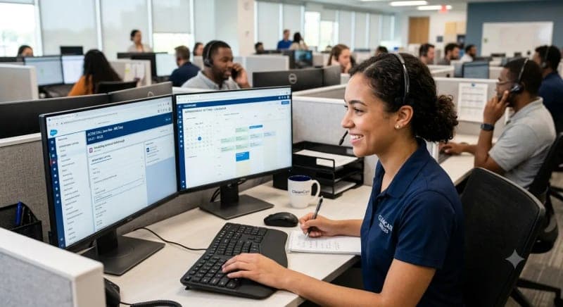 commercial cleaning appointment setting call center agent scheduling a janitorial walkthrough